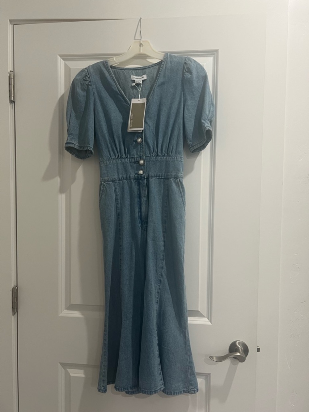 Denim Button-Front Midi Dress in Light Blue